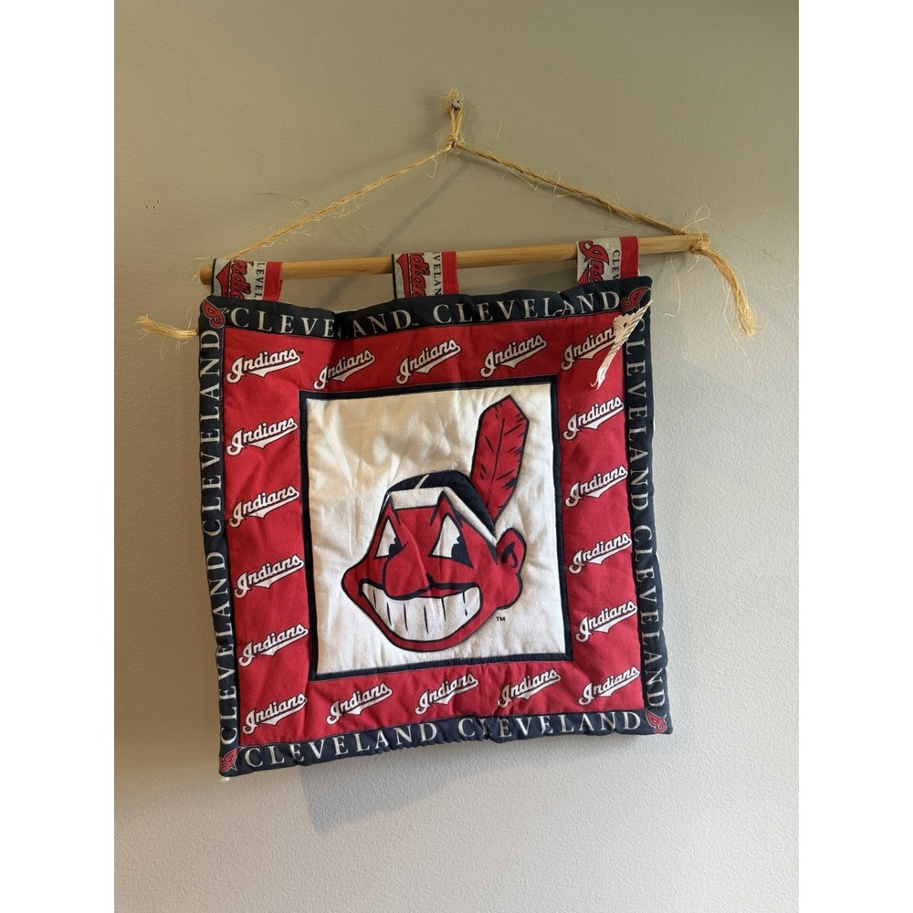 Cleveland Indians Chief Wahoo Quilted Fabric Wall Hanging Baseball Decor